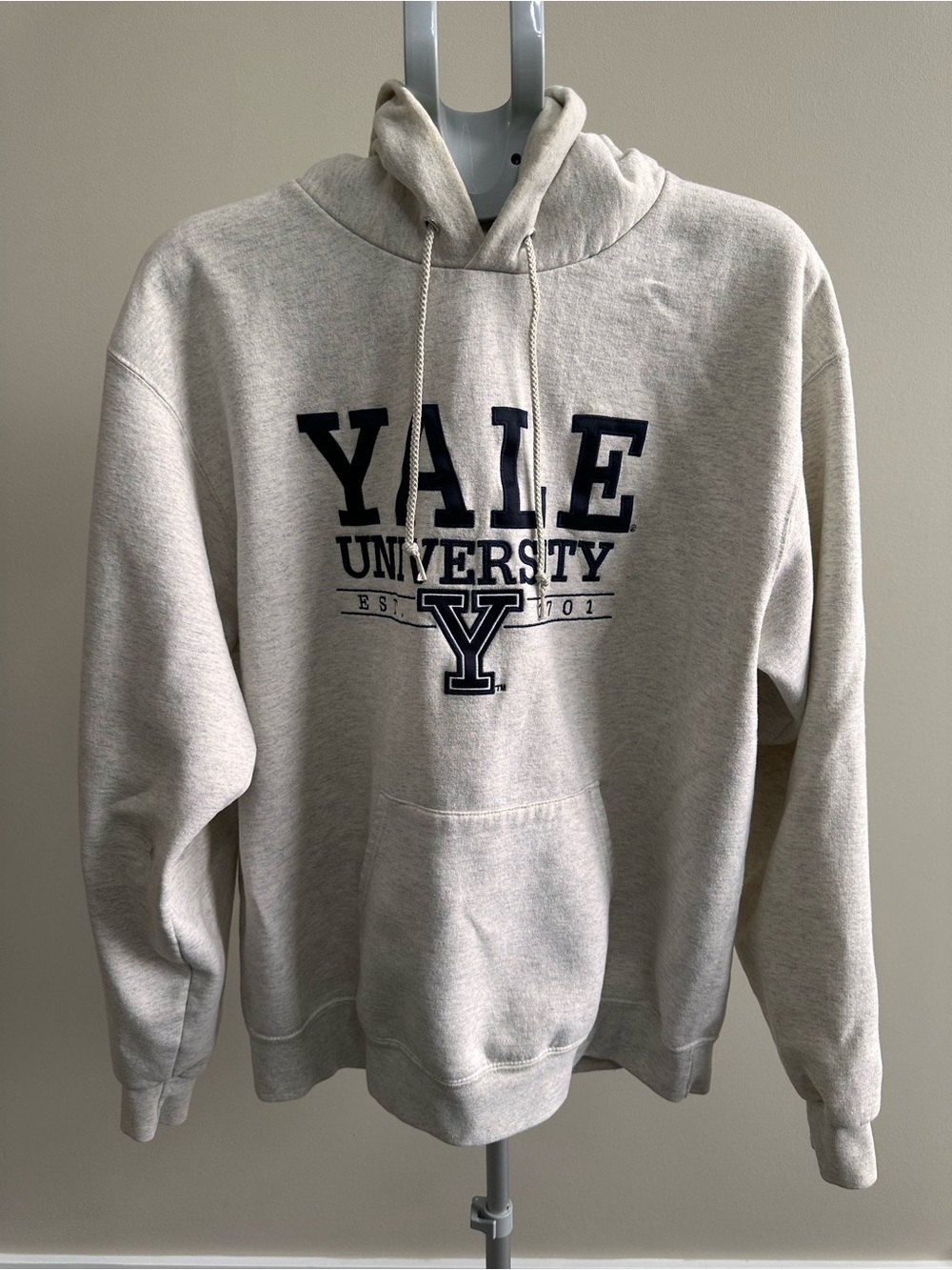 Champion Yale University Cream Hoodie with Navy Print